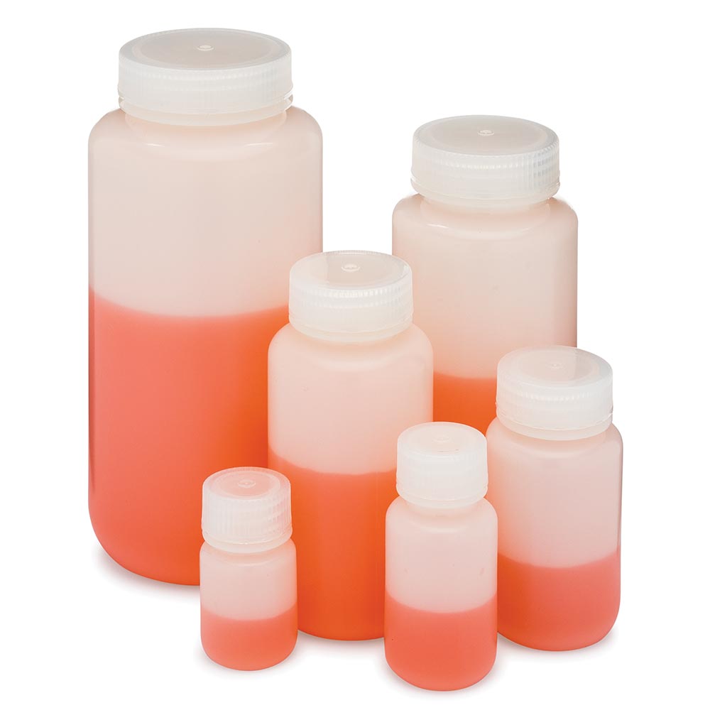 Globe Scientific Bottle, Wide Mouth, HDPE Bottle, Attached PP Screw Cap, 500mL, 12/Pack Image